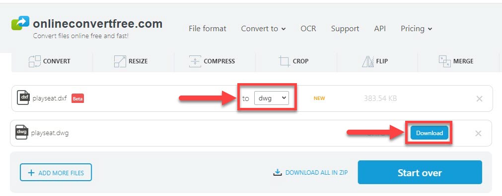 แปลงไฟล์ DXF to DWG ผ่านเว็บไซต์ OnlineConvertFree